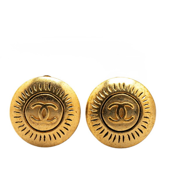 CHANEL Authentic Gold Logo Earrings